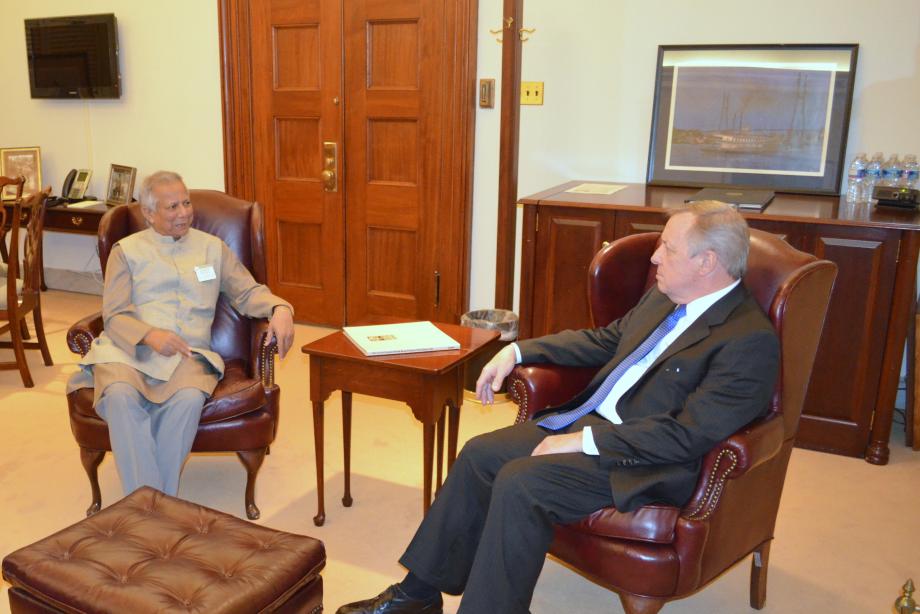 U.S. Senator Dick Durbin met with Professor Muhammad Yunus to discuss the Nobel Peace Prize winning Grameen Bank, founded by Professor Yunus.